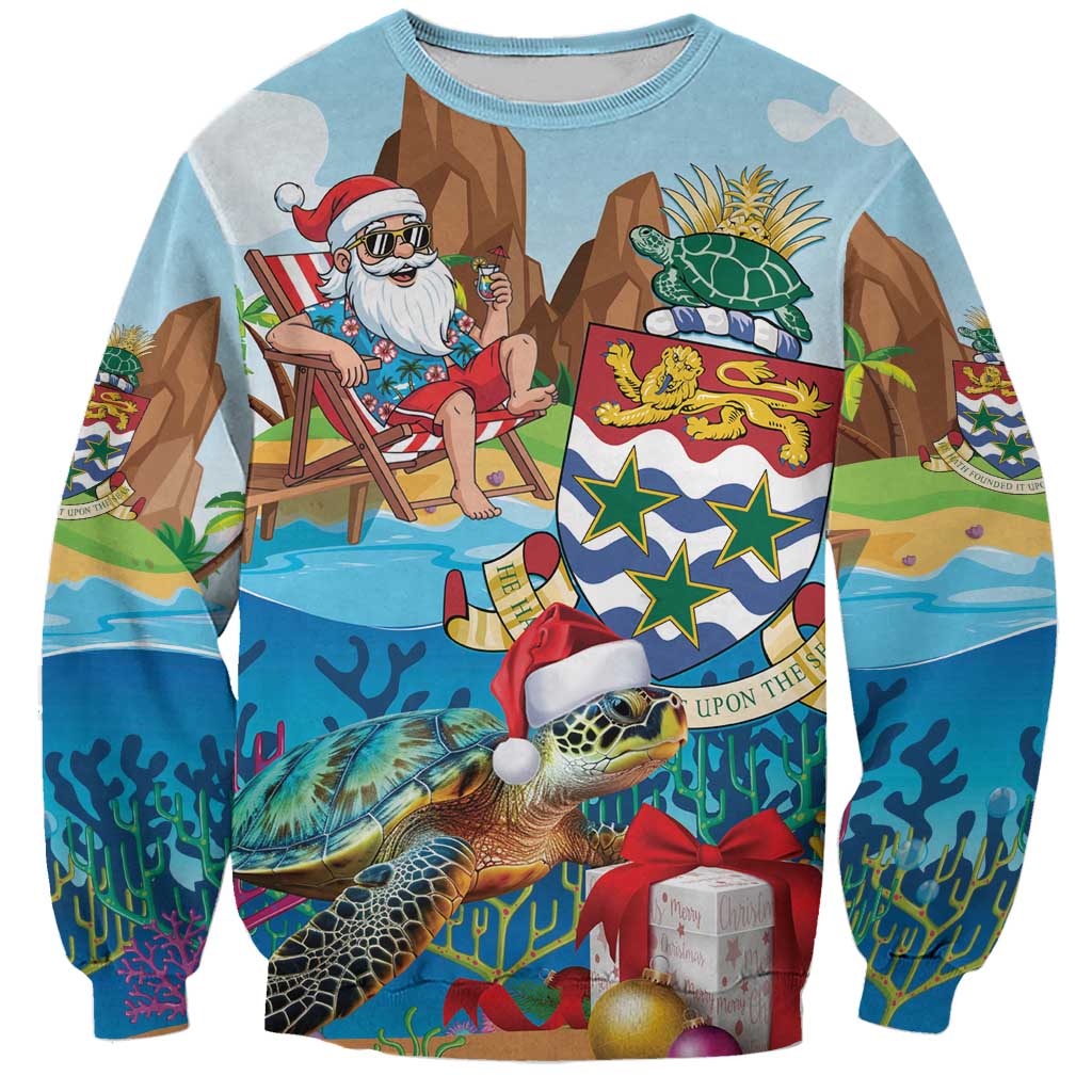 Cayman Islands Christmas Sweatshirt Santa Claus Turtle Beachy Xmas - Wonder Print Shop