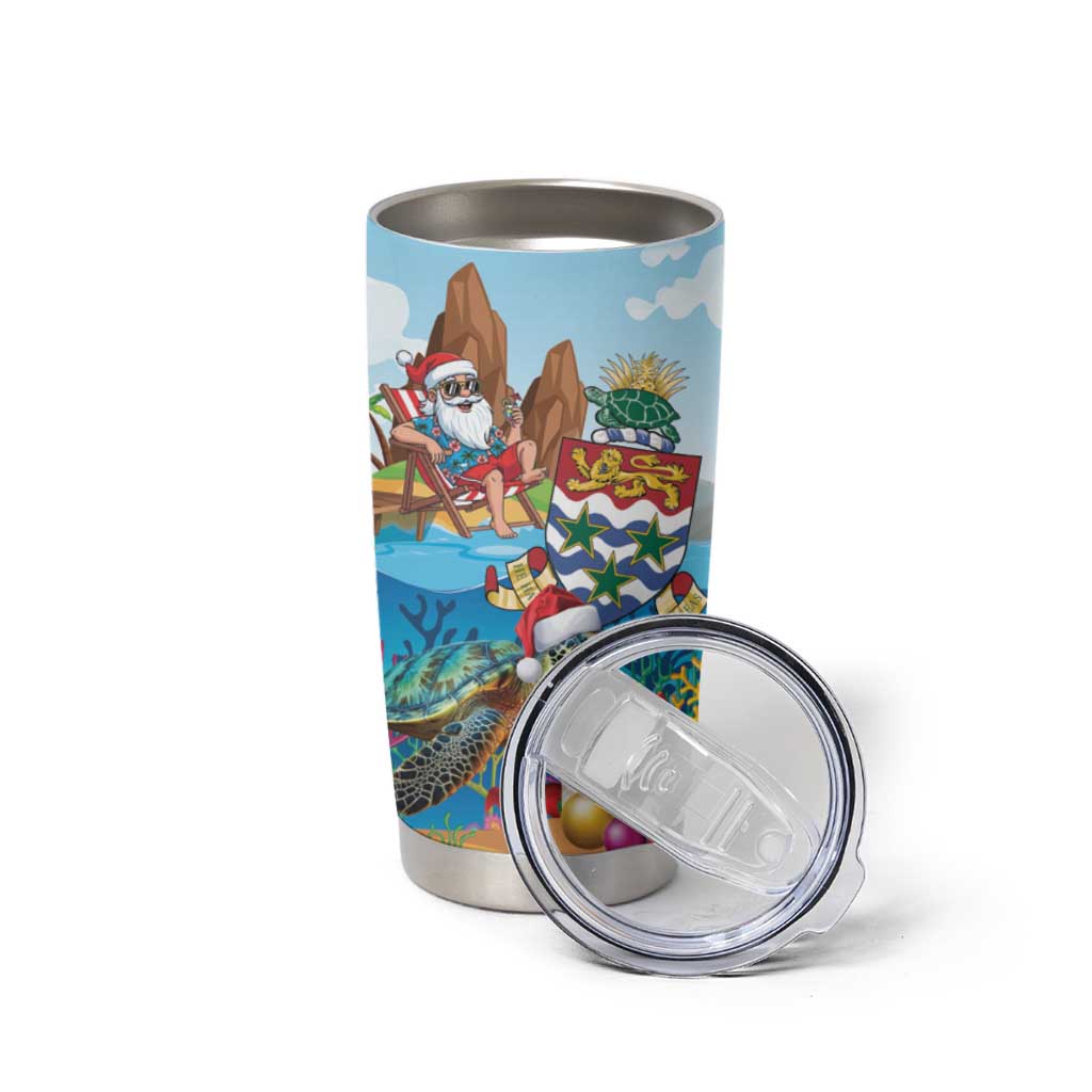 Cayman Islands Christmas Tumbler Cup Santa Claus Turtle Beachy Xmas - Wonder Print Shop