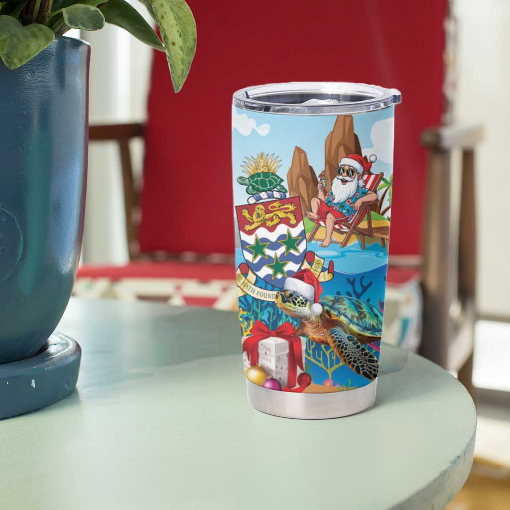Cayman Islands Christmas Tumbler Cup Santa Claus Turtle Beachy Xmas - Wonder Print Shop