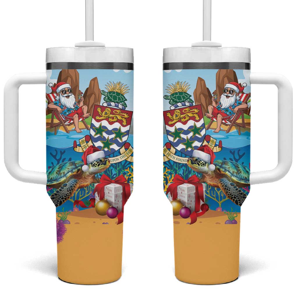 Cayman Islands Christmas Tumbler With Handle Santa Claus Turtle Beachy Xmas - Wonder Print Shop