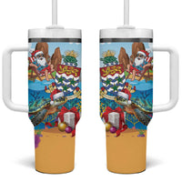 Cayman Islands Christmas Tumbler With Handle Santa Claus Turtle Beachy Xmas - Wonder Print Shop