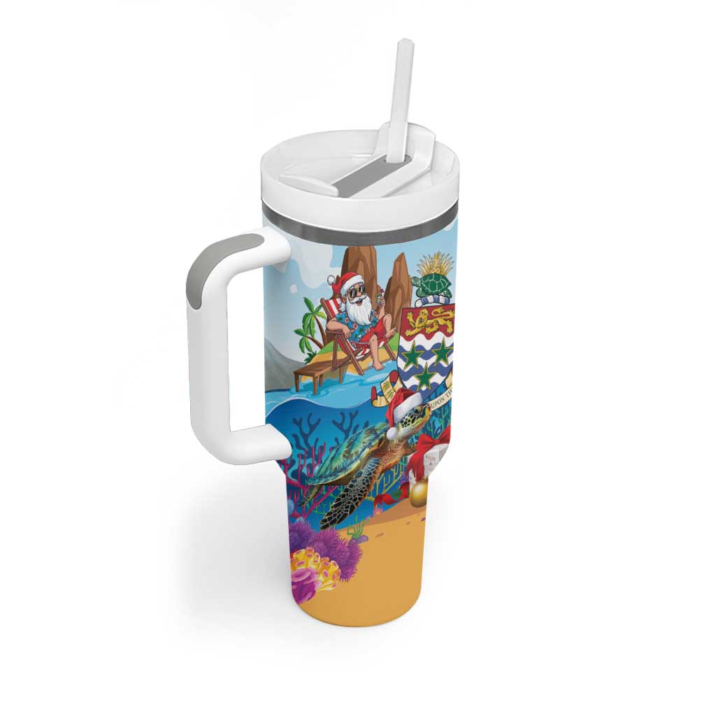 Cayman Islands Christmas Tumbler With Handle Santa Claus Turtle Beachy Xmas - Wonder Print Shop