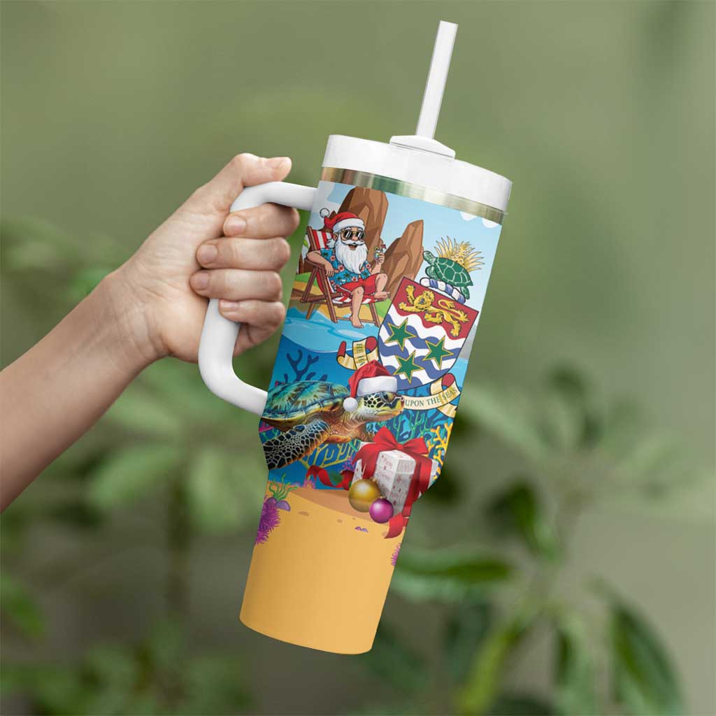 Cayman Islands Christmas Tumbler With Handle Santa Claus Turtle Beachy Xmas - Wonder Print Shop