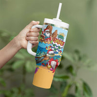 Cayman Islands Christmas Tumbler With Handle Santa Claus Turtle Beachy Xmas - Wonder Print Shop
