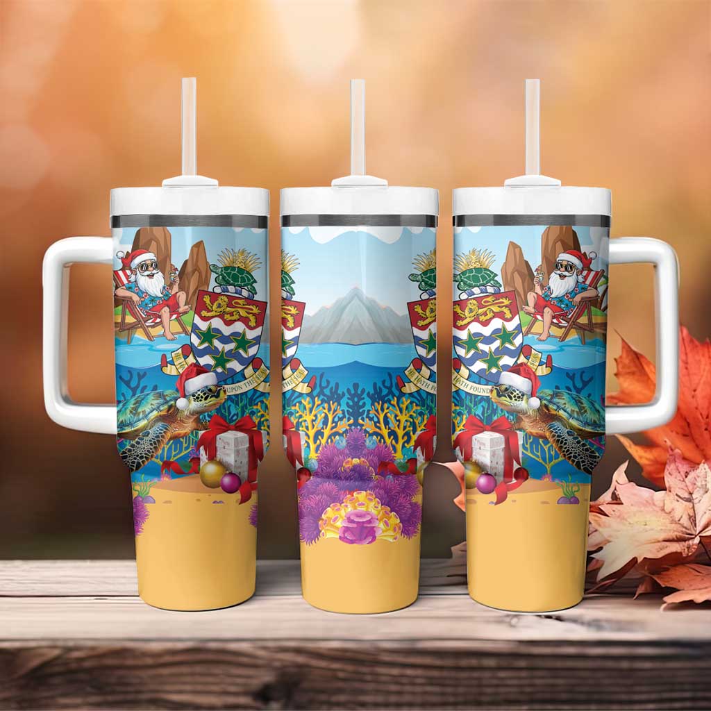 Cayman Islands Christmas Tumbler With Handle Santa Claus Turtle Beachy Xmas - Wonder Print Shop