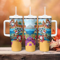 Cayman Islands Christmas Tumbler With Handle Santa Claus Turtle Beachy Xmas - Wonder Print Shop