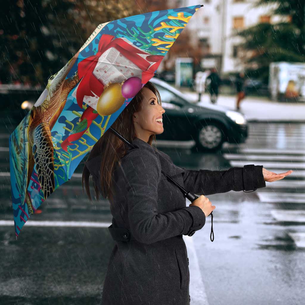 Cayman Islands Christmas Umbrella Santa Claus Turtle Beachy Xmas - Wonder Print Shop