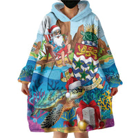 Cayman Islands Christmas Wearable Blanket Hoodie Santa Claus Turtle Beachy Xmas - Wonder Print Shop