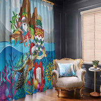 Cayman Islands Christmas Window Curtain Santa Claus Turtle Beachy Xmas - Wonder Print Shop
