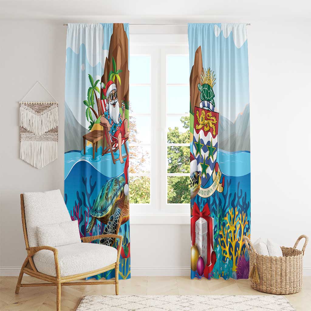 Cayman Islands Christmas Window Curtain Santa Claus Turtle Beachy Xmas - Wonder Print Shop