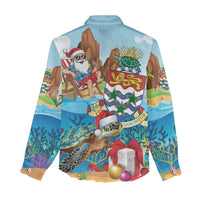 Cayman Islands Christmas Women Casual Shirt Santa Claus Turtle Beachy Xmas - Wonder Print Shop