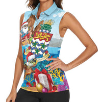 Cayman Islands Christmas Women Sleeveless Polo Shirt Santa Claus Turtle Beachy Xmas - Wonder Print Shop