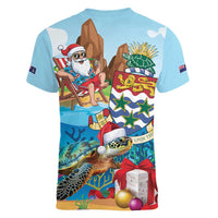 Cayman Islands Christmas Women V-Neck T-Shirt Santa Claus Turtle Beachy Xmas - Wonder Print Shop