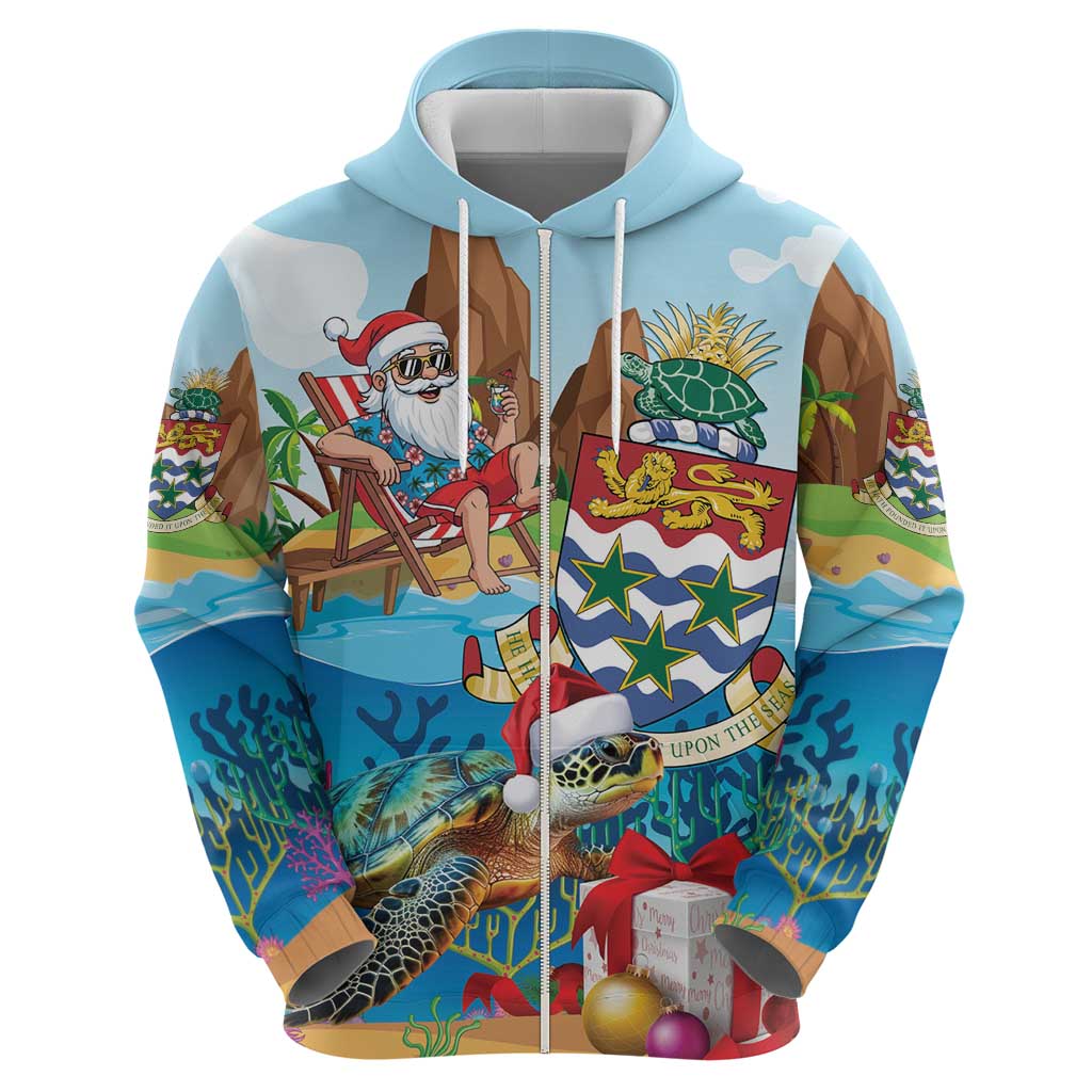 Cayman Islands Christmas Zip Hoodie Santa Claus Turtle Beachy Xmas - Wonder Print Shop