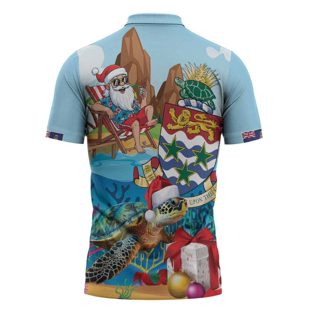 Cayman Islands Christmas Zipper Polo Shirt Santa Claus Turtle Beachy Xmas - Wonder Print Shop