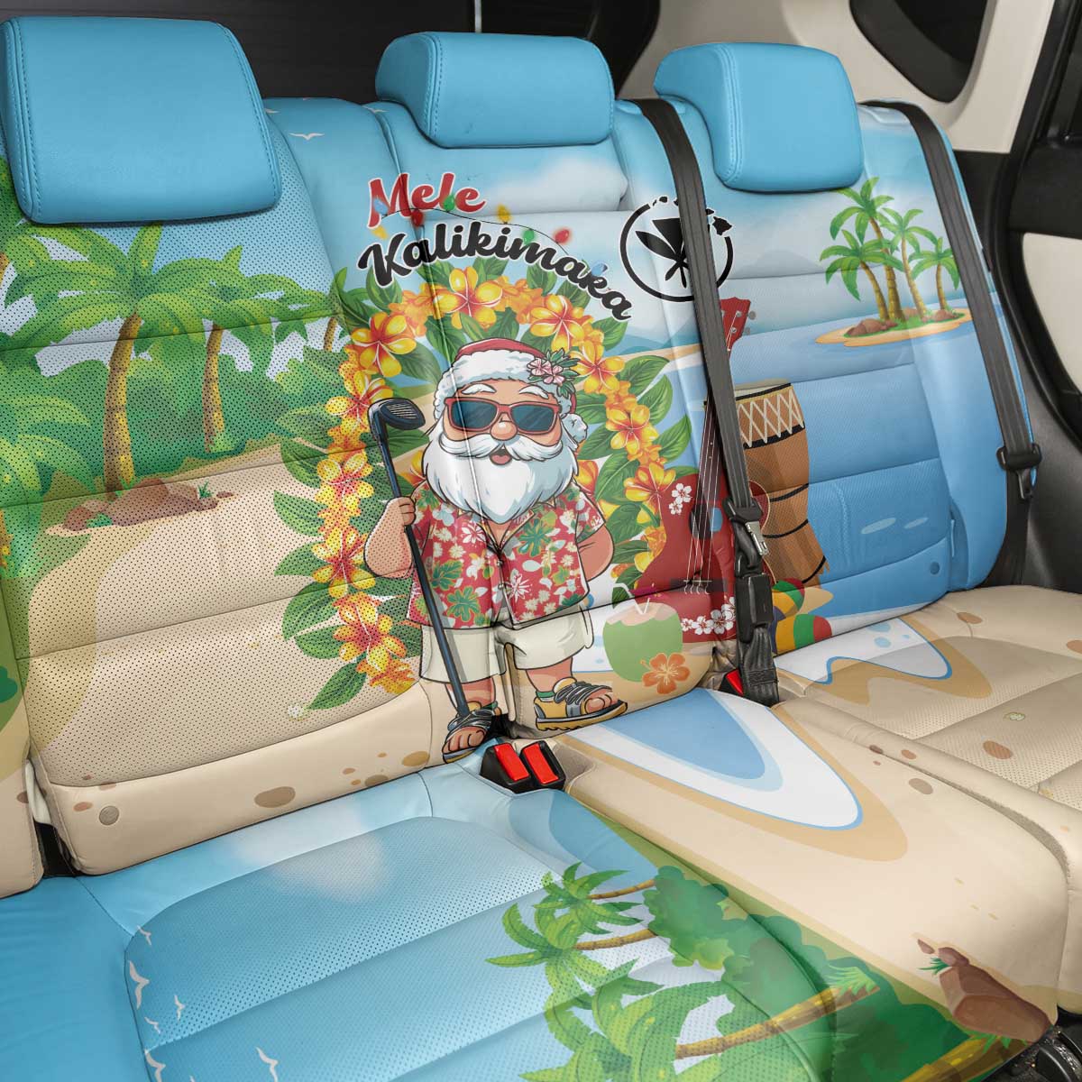 Hawaii Golf Christmas Back Car Seat Cover Mele Kalikimaka Funny Golfer Santa - Wonder Print Shop