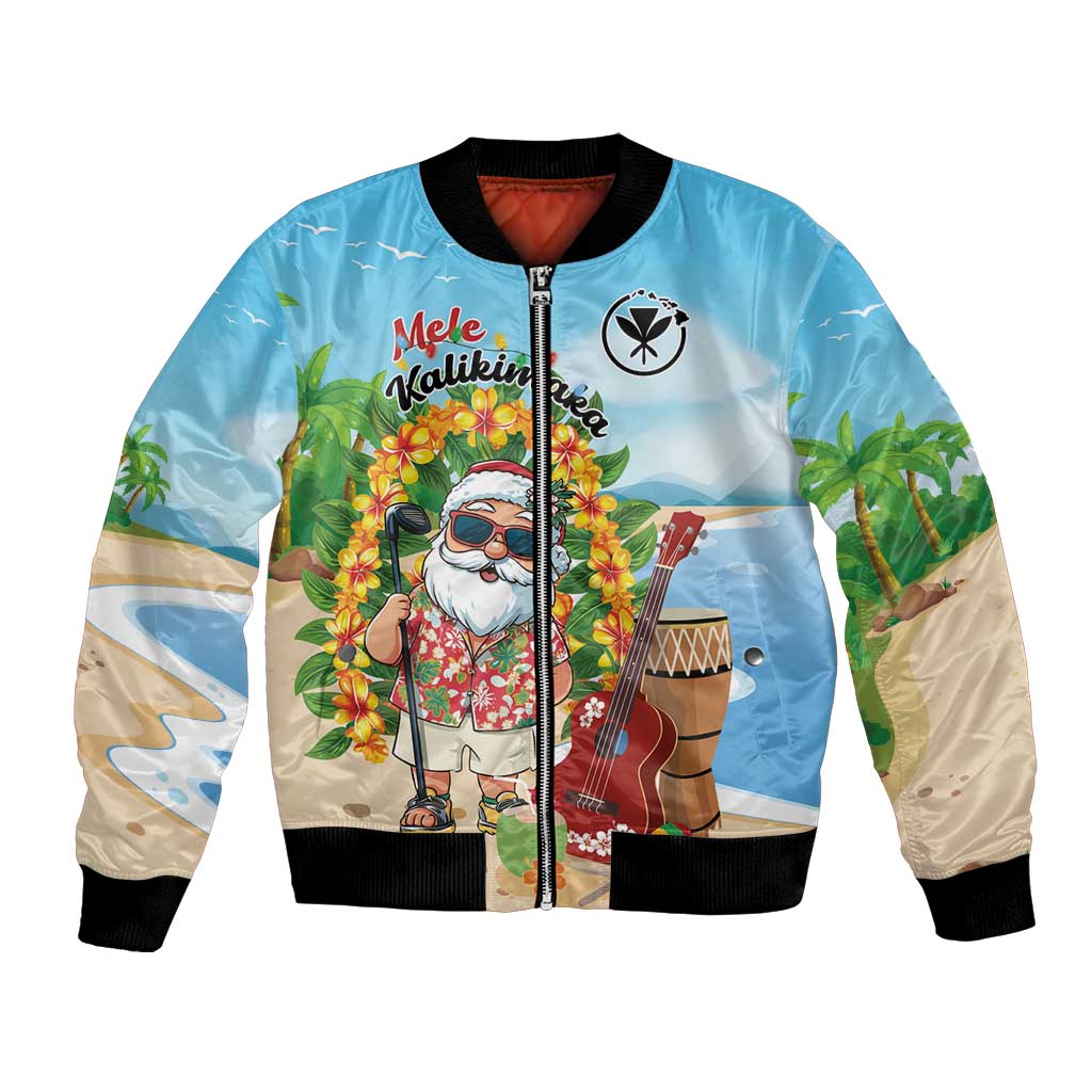 Personalized Hawaii Golf Christmas Bomber Jacket Mele Kalikimaka Funny Golfer Santa - Wonder Print Shop