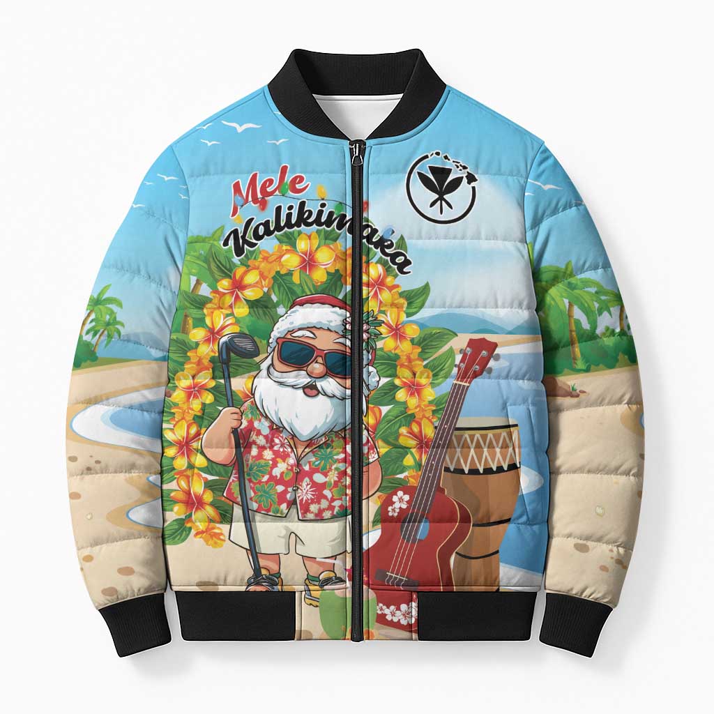 Personalized Hawaii Golf Christmas Bomber Puffer Jacket Mele Kalikimaka Funny Golfer Santa - Wonder Print Shop
