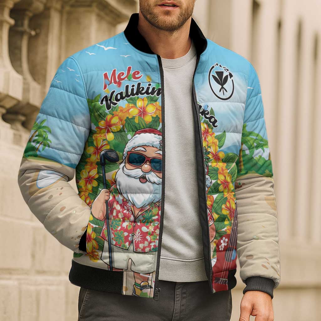 Personalized Hawaii Golf Christmas Bomber Puffer Jacket Mele Kalikimaka Funny Golfer Santa - Wonder Print Shop