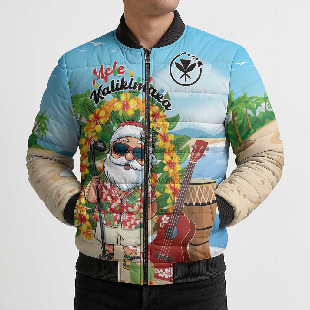 Personalized Hawaii Golf Christmas Bomber Puffer Jacket Mele Kalikimaka Funny Golfer Santa - Wonder Print Shop