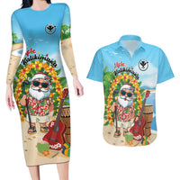 Personalized Hawaii Golf Christmas Couples Matching Long Sleeve Bodycon Dress and Hawaiian Shirt Mele Kalikimaka Funny Golfer Santa - Wonder Print Shop