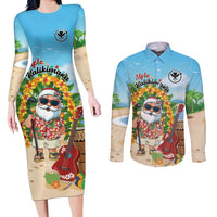 Personalized Hawaii Golf Christmas Couples Matching Long Sleeve Bodycon Dress and Long Sleeve Button Shirt Mele Kalikimaka Funny Golfer Santa - Wonder Print Shop