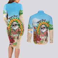 Personalized Hawaii Golf Christmas Couples Matching Long Sleeve Bodycon Dress and Long Sleeve Button Shirt Mele Kalikimaka Funny Golfer Santa - Wonder Print Shop
