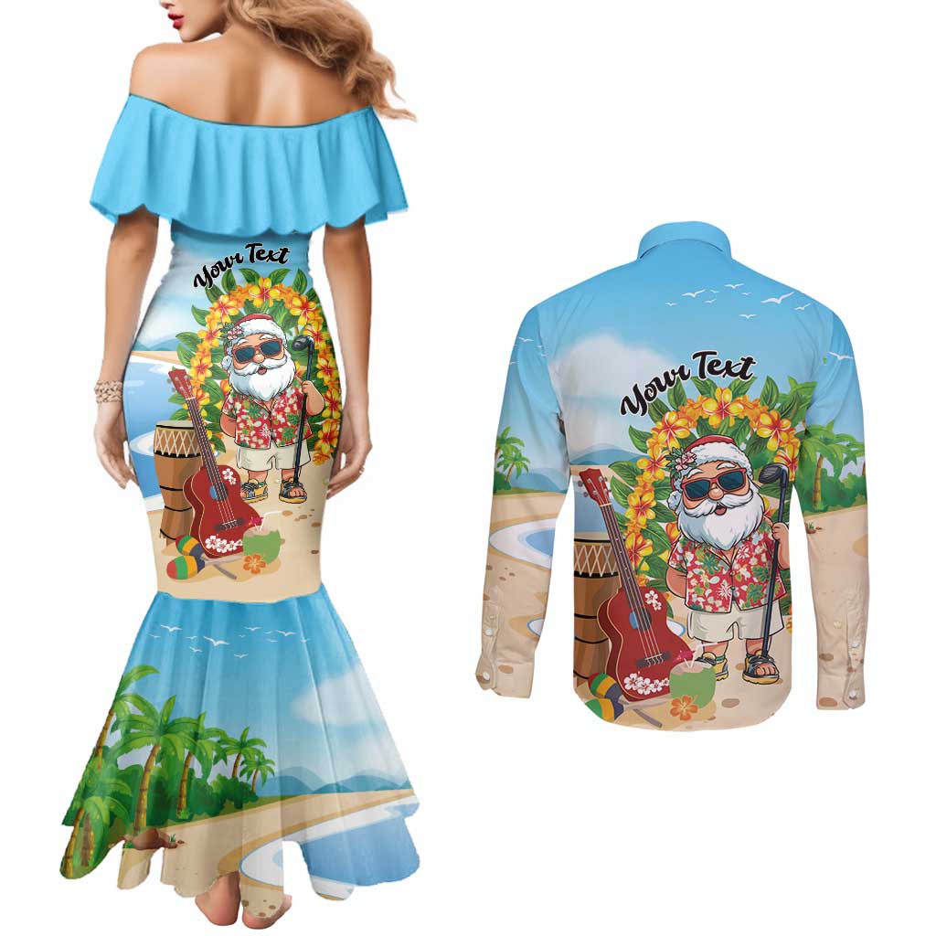 Personalized Hawaii Golf Christmas Couples Matching Mermaid Dress and Long Sleeve Button Shirt Mele Kalikimaka Funny Golfer Santa - Wonder Print Shop