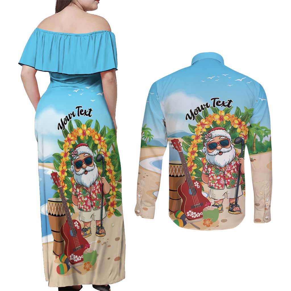 Personalized Hawaii Golf Christmas Couples Matching Off Shoulder Maxi Dress and Long Sleeve Button Shirt Mele Kalikimaka Funny Golfer Santa - Wonder Print Shop