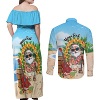 Personalized Hawaii Golf Christmas Couples Matching Off Shoulder Maxi Dress and Long Sleeve Button Shirt Mele Kalikimaka Funny Golfer Santa - Wonder Print Shop