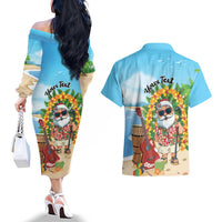 Personalized Hawaii Golf Christmas Couples Matching Off The Shoulder Long Sleeve Dress and Hawaiian Shirt Mele Kalikimaka Funny Golfer Santa - Wonder Print Shop