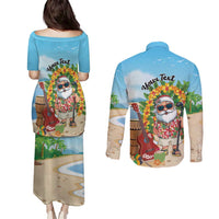 Personalized Hawaii Golf Christmas Couples Matching Puletasi and Long Sleeve Button Shirt Mele Kalikimaka Funny Golfer Santa - Wonder Print Shop