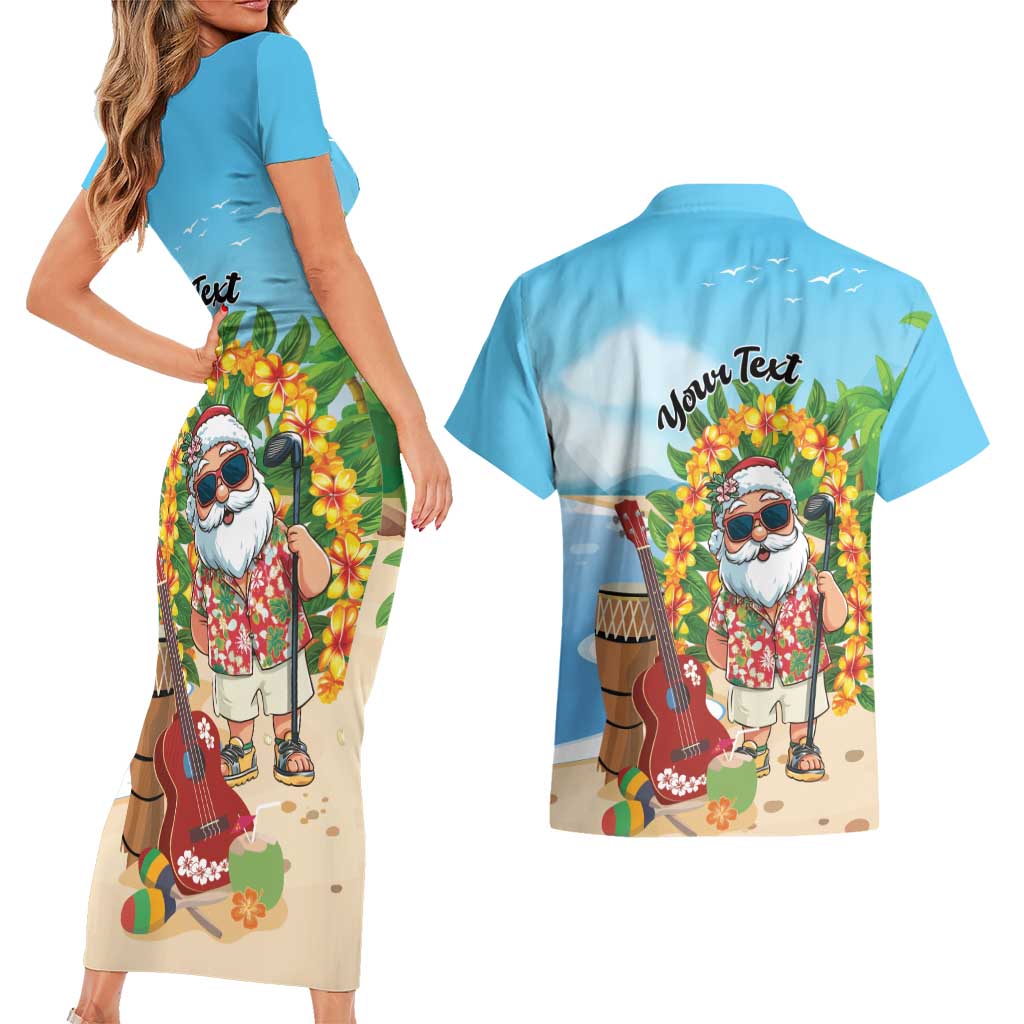 Personalized Hawaii Golf Christmas Couples Matching Short Sleeve Bodycon Dress and Hawaiian Shirt Mele Kalikimaka Funny Golfer Santa - Wonder Print Shop