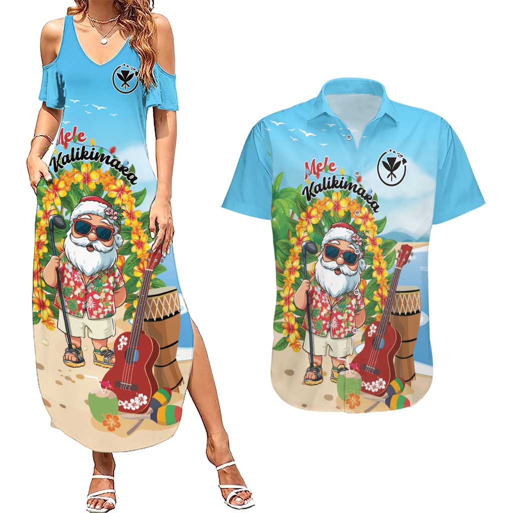Personalized Hawaii Golf Christmas Couples Matching Summer Maxi Dress and Hawaiian Shirt Mele Kalikimaka Funny Golfer Santa - Wonder Print Shop