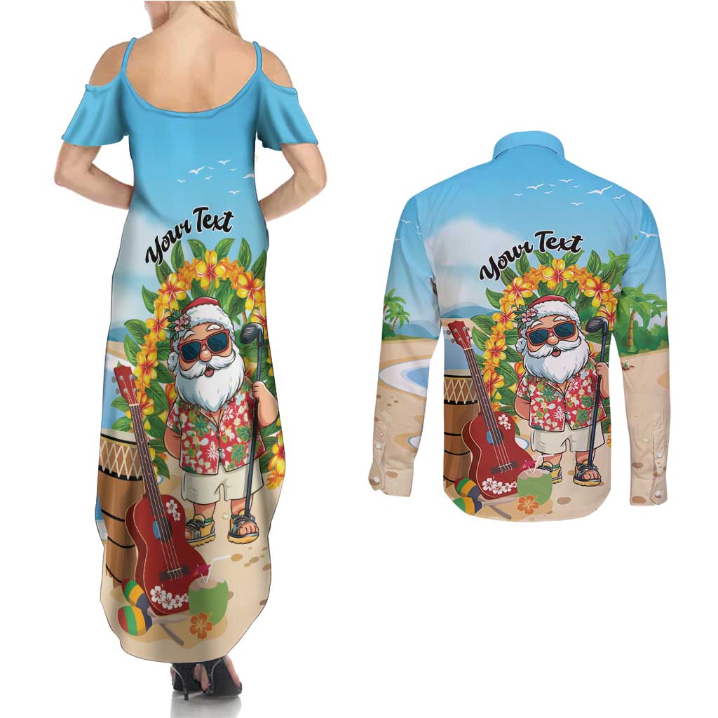 Personalized Hawaii Golf Christmas Couples Matching Summer Maxi Dress and Long Sleeve Button Shirt Mele Kalikimaka Funny Golfer Santa - Wonder Print Shop