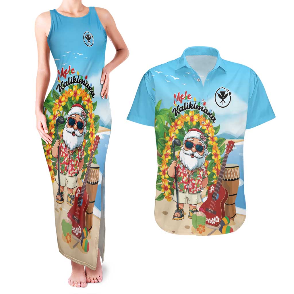 Personalized Hawaii Golf Christmas Couples Matching Tank Maxi Dress and Hawaiian Shirt Mele Kalikimaka Funny Golfer Santa - Wonder Print Shop