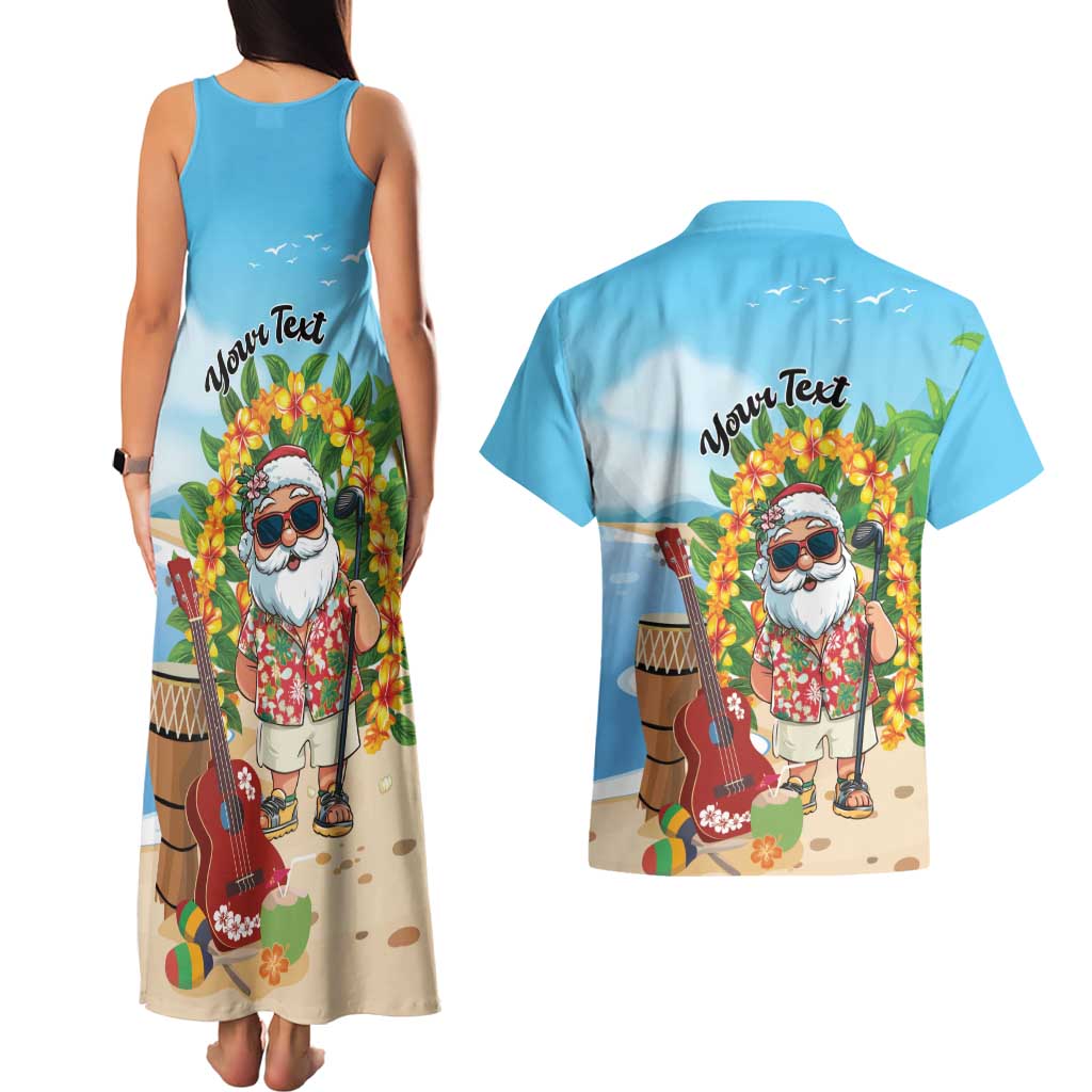 Personalized Hawaii Golf Christmas Couples Matching Tank Maxi Dress and Hawaiian Shirt Mele Kalikimaka Funny Golfer Santa - Wonder Print Shop