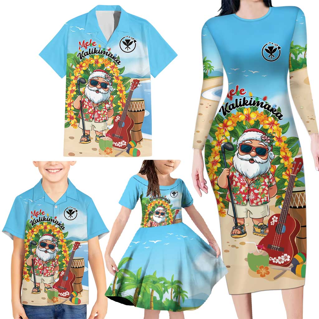 Personalized Hawaii Golf Christmas Family Matching Long Sleeve Bodycon Dress and Hawaiian Shirt Mele Kalikimaka Funny Golfer Santa - Wonder Print Shop