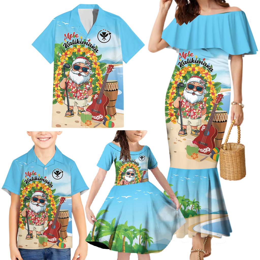 Personalized Hawaii Golf Christmas Family Matching Mermaid Dress and Hawaiian Shirt Mele Kalikimaka Funny Golfer Santa - Wonder Print Shop