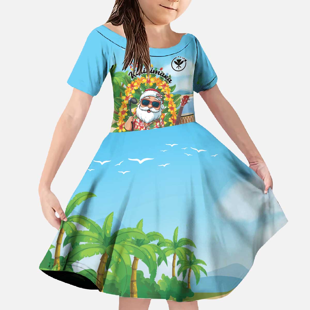 Personalized Hawaii Golf Christmas Family Matching Off The Shoulder Long Sleeve Dress and Hawaiian Shirt Mele Kalikimaka Funny Golfer Santa - Wonder Print Shop