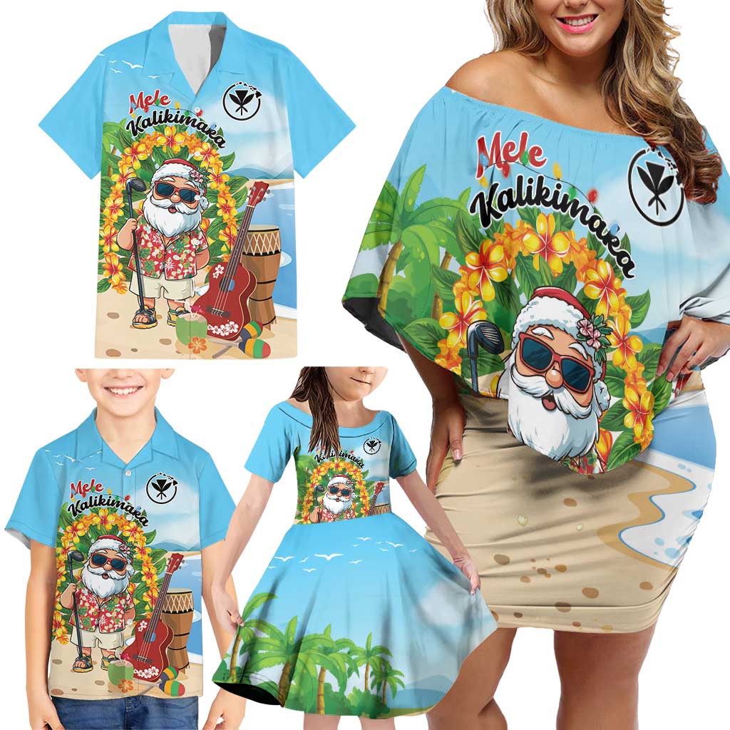 Personalized Hawaii Golf Christmas Family Matching Off Shoulder Short Dress and Hawaiian Shirt Mele Kalikimaka Funny Golfer Santa - Wonder Print Shop