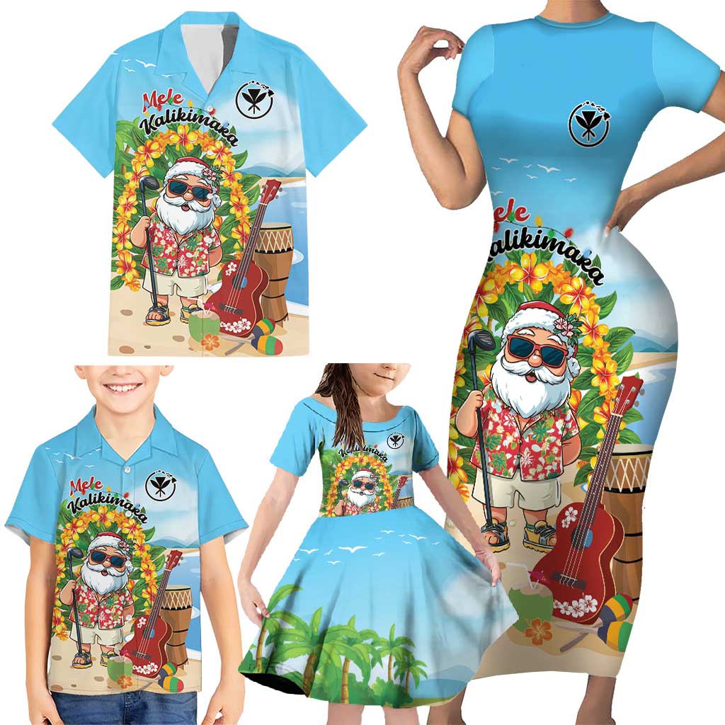 Personalized Hawaii Golf Christmas Family Matching Short Sleeve Bodycon Dress and Hawaiian Shirt Mele Kalikimaka Funny Golfer Santa - Wonder Print Shop