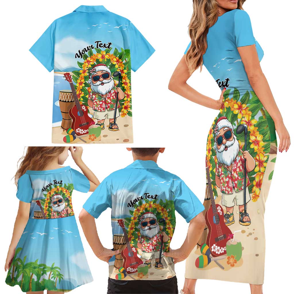 Personalized Hawaii Golf Christmas Family Matching Short Sleeve Bodycon Dress and Hawaiian Shirt Mele Kalikimaka Funny Golfer Santa - Wonder Print Shop
