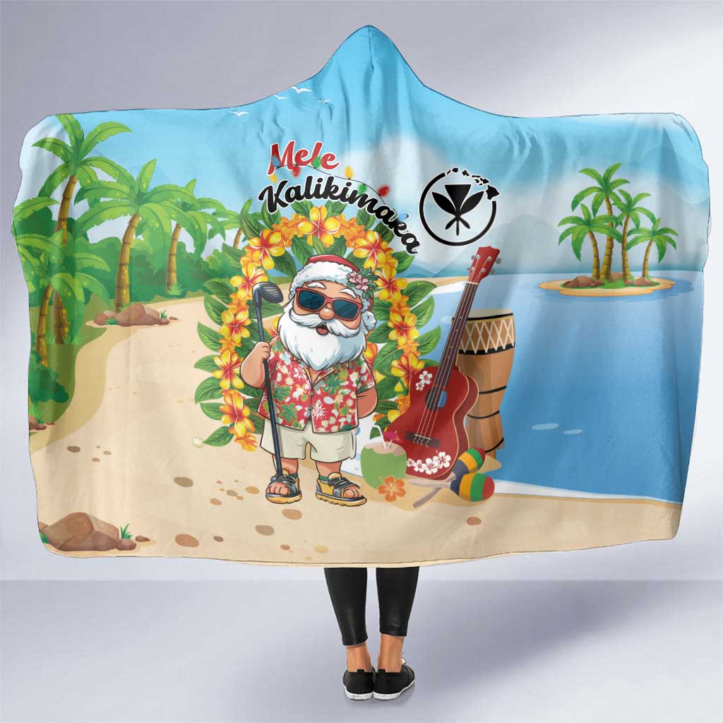 Hawaii Golf Christmas Hooded Blanket Mele Kalikimaka Funny Golfer Santa - Wonder Print Shop