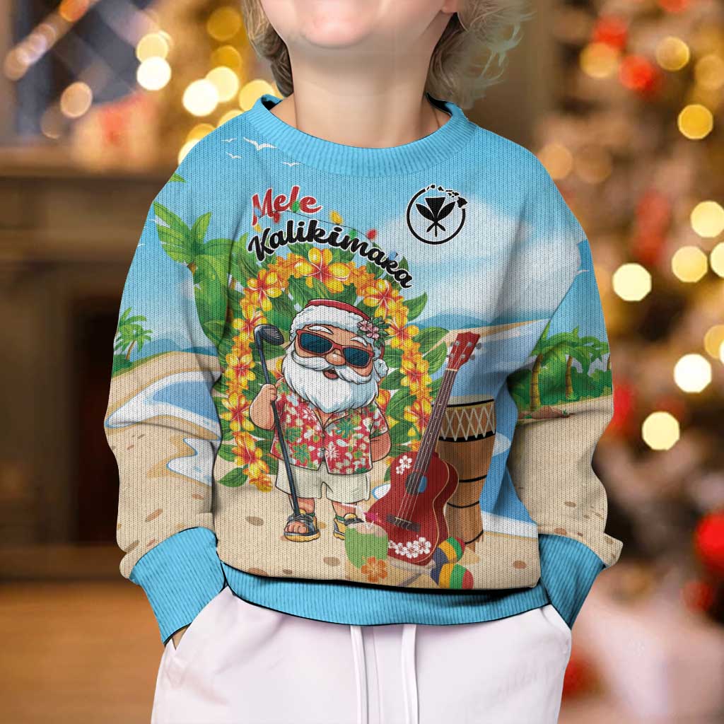 Personalized Hawaii Golf Christmas Kid Ugly Christmas Sweater Mele Kalikimaka Funny Golfer Santa - Wonder Print Shop