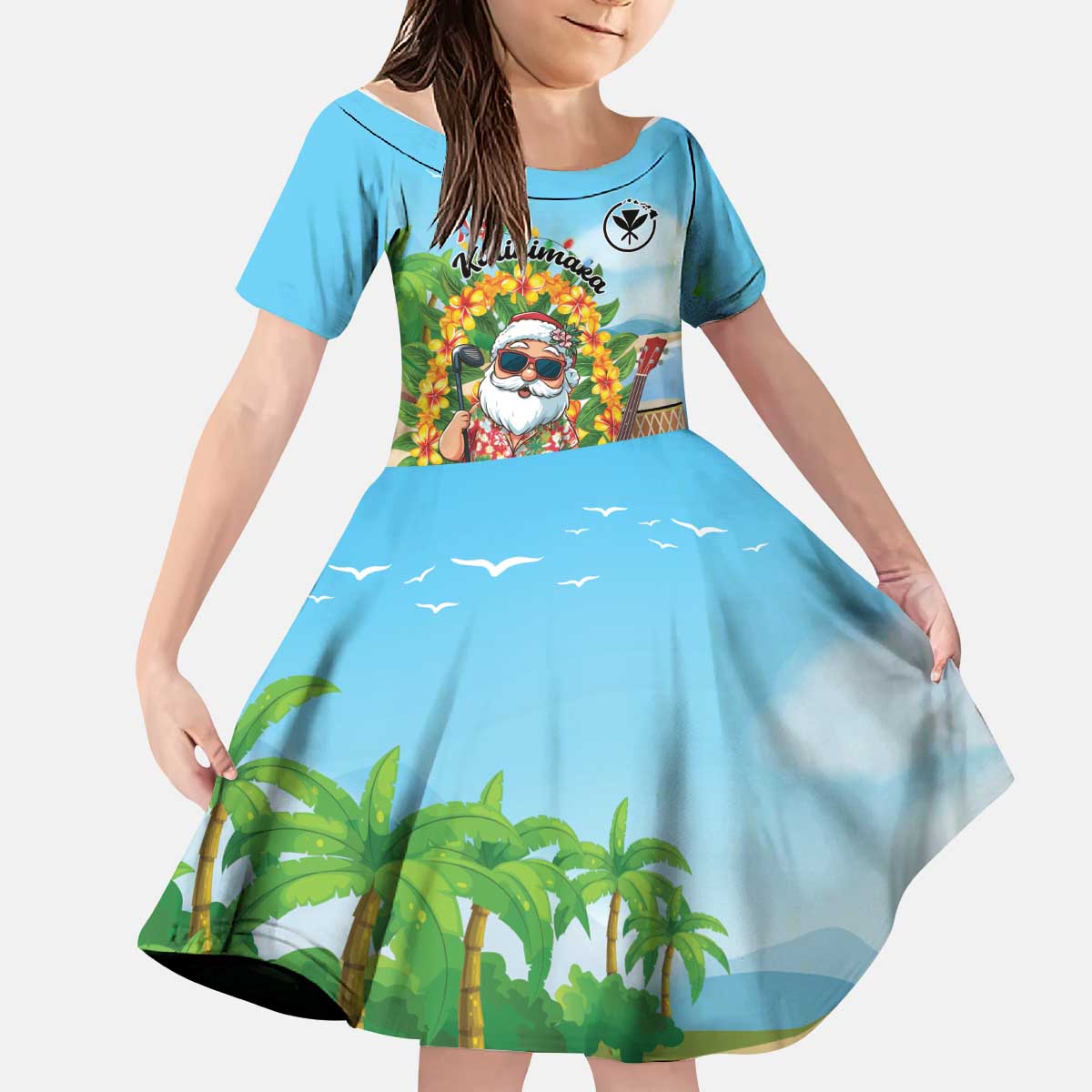 Personalized Hawaii Golf Christmas Kid Short Sleeve Dress Mele Kalikimaka Funny Golfer Santa - Wonder Print Shop