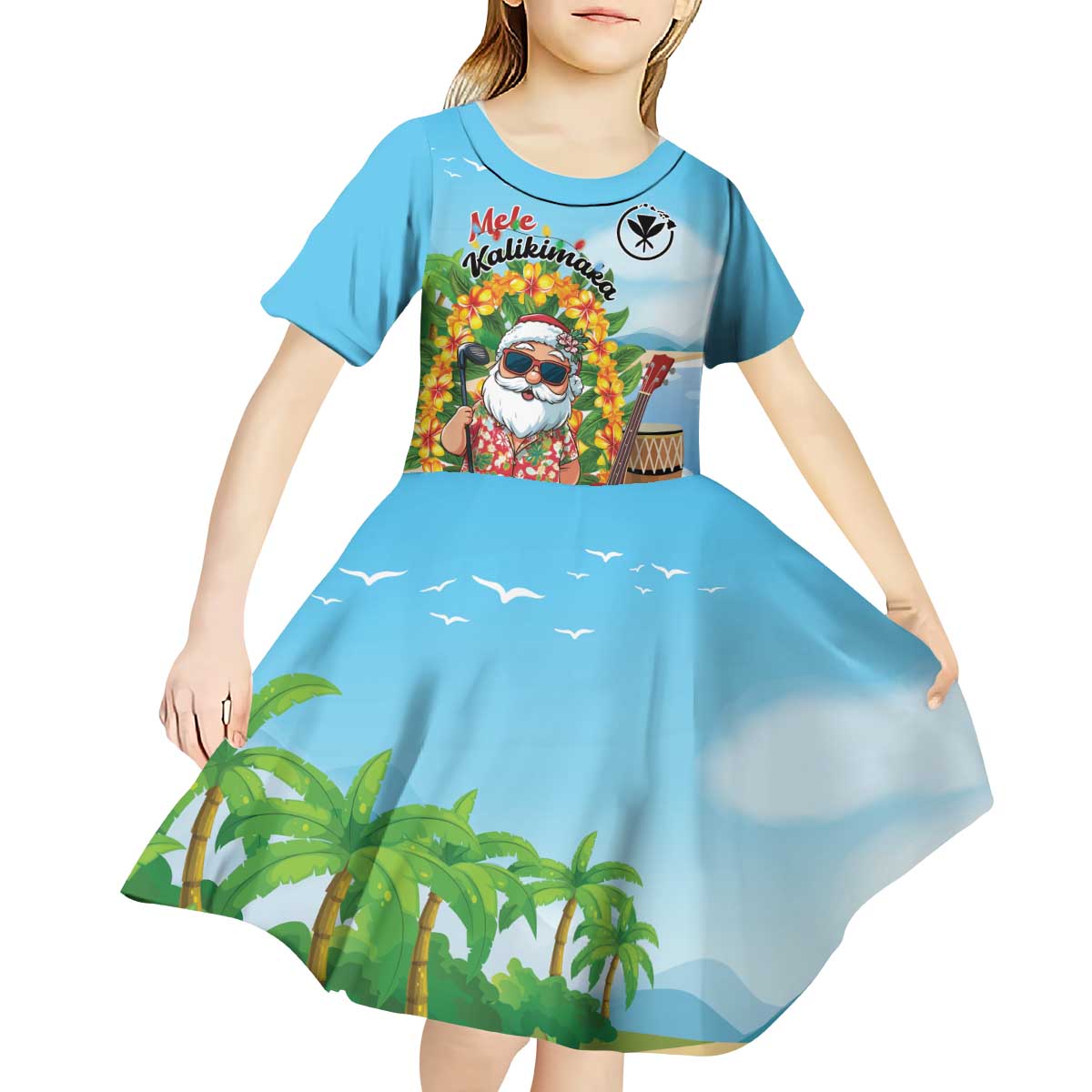 Personalized Hawaii Golf Christmas Kid Short Sleeve Dress Mele Kalikimaka Funny Golfer Santa - Wonder Print Shop