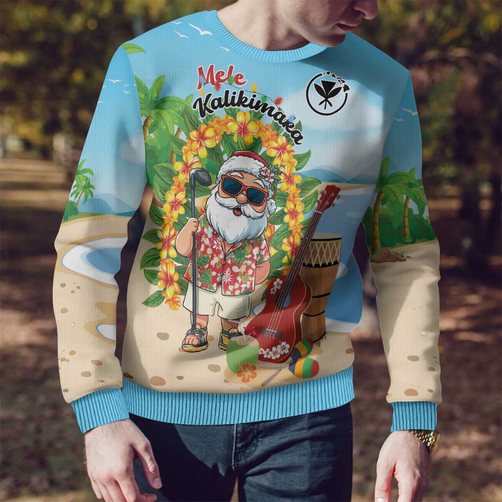 Personalized Hawaii Golf Christmas Ugly Christmas Sweater Mele Kalikimaka Funny Golfer Santa - Wonder Print Shop
