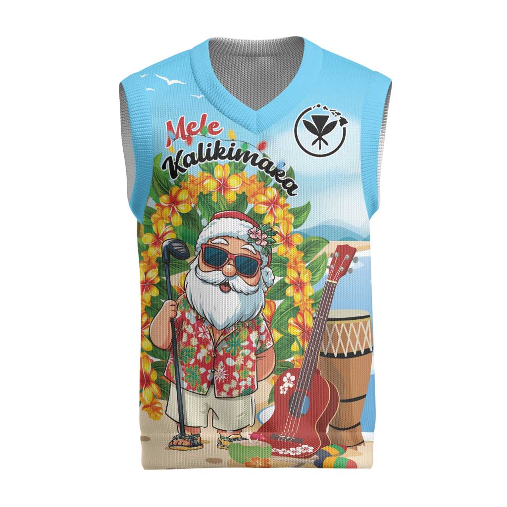 Personalized Hawaii Golf Christmas Knitted V-Neck Vest Mele Kalikimaka Funny Golfer Santa - Wonder Print Shop