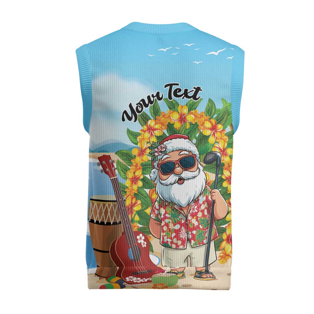 Personalized Hawaii Golf Christmas Knitted V-Neck Vest Mele Kalikimaka Funny Golfer Santa - Wonder Print Shop